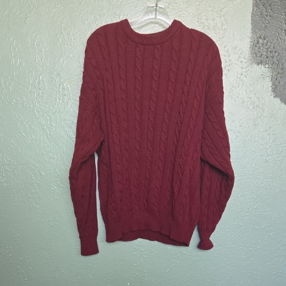Rich Red Cable Knit Crewneck Sweater